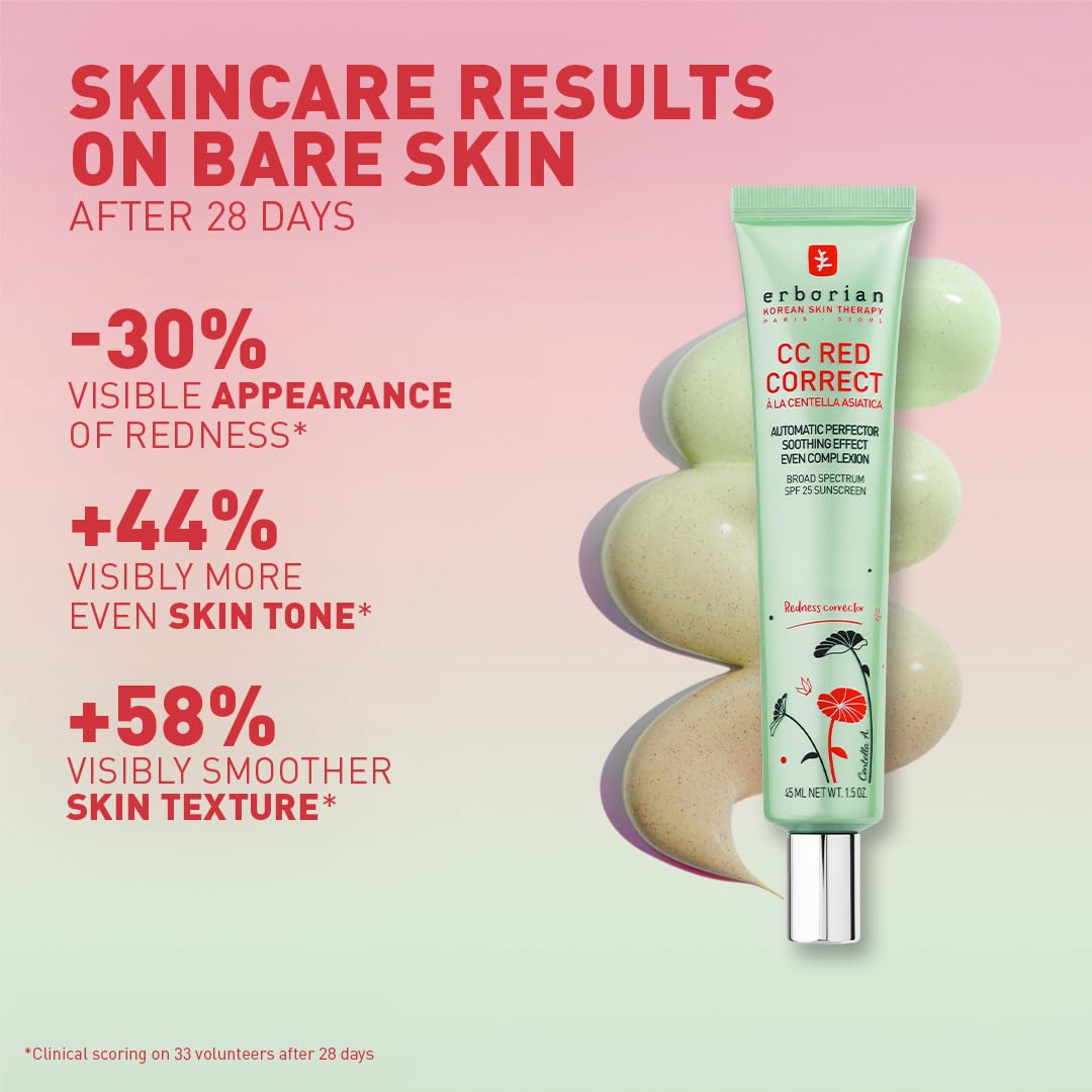 Erborian CC Red Color Correcting SPF 25 Green Pigment Cream, Neutralizes Redness, Calms Skin, Lightweight, Tone‑Perfecting Primer, Korean Skincare - Image 9