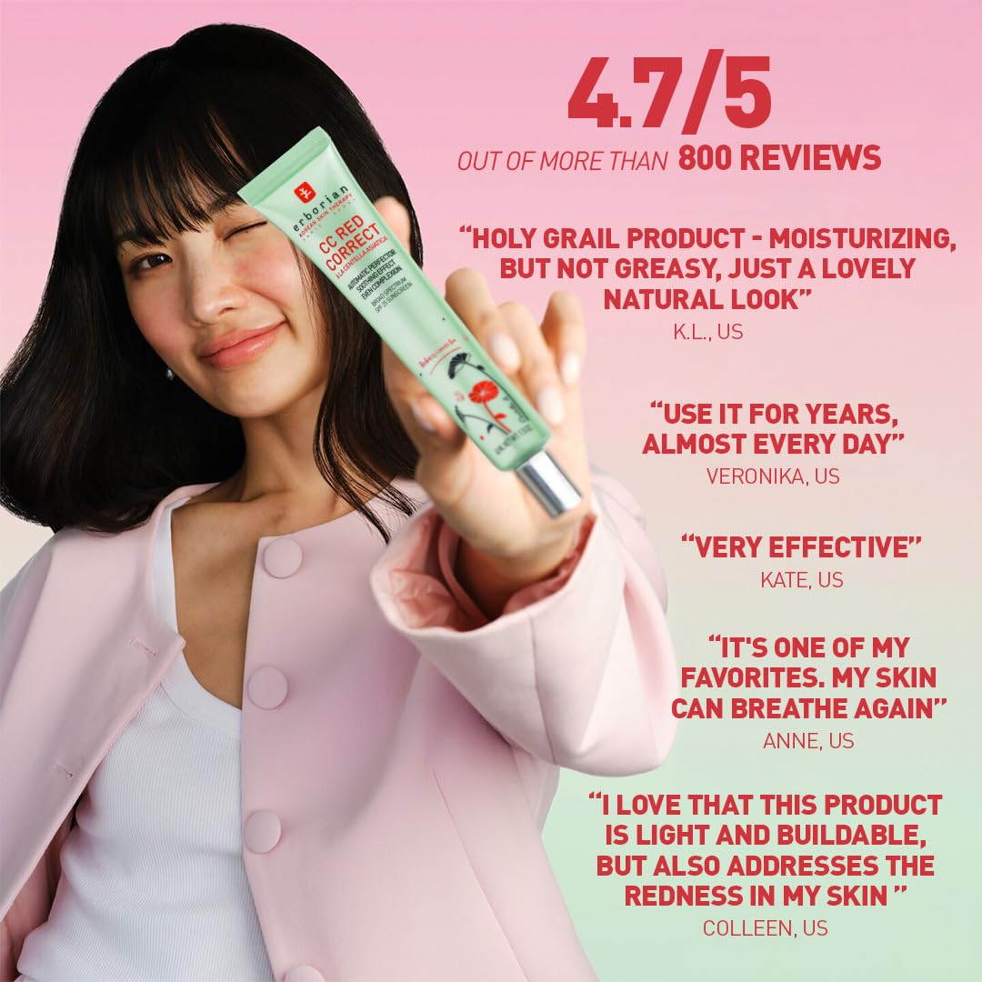 Erborian CC Red Color Correcting SPF 25 Green Pigment Cream, Neutralizes Redness, Calms Skin, Lightweight, Tone‑Perfecting Primer, Korean Skincare - Image 10