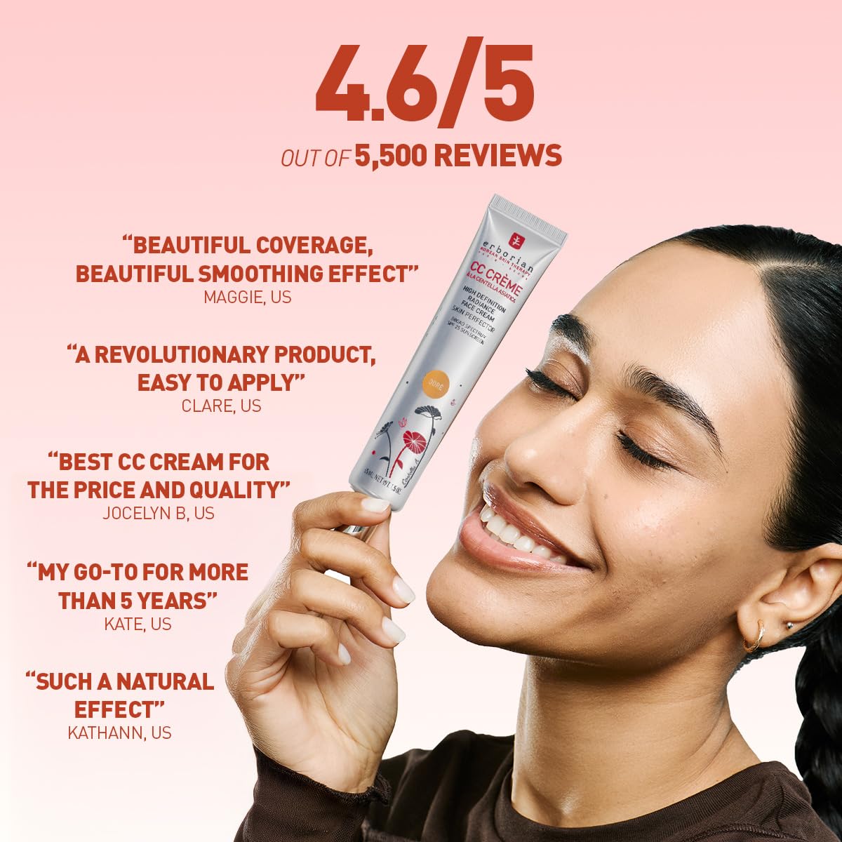 Erborian CC Cream Color Correcting SPF 25, Tone-Evening Korean Skincare Makeup Hybrid, Moisturizes, Lightweight, Blurs Skin, Natural, Luminous Finish - Image 8