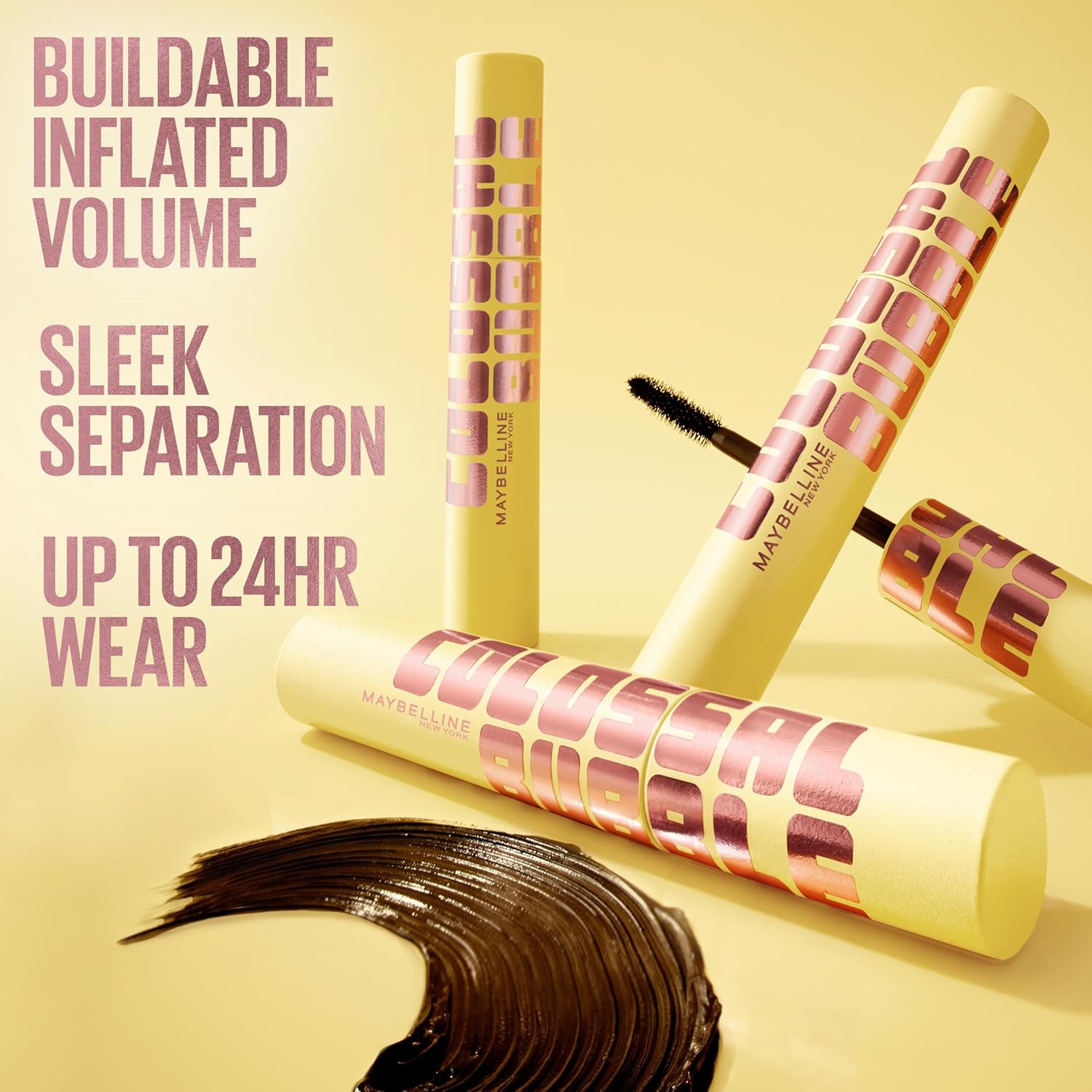 Maybelline The Colossal Bubble Washable Mascara, Buildable Mascara Volume and Length Formula for Bold, Separated Lashes, Very Black, 1 Count - Image 3
