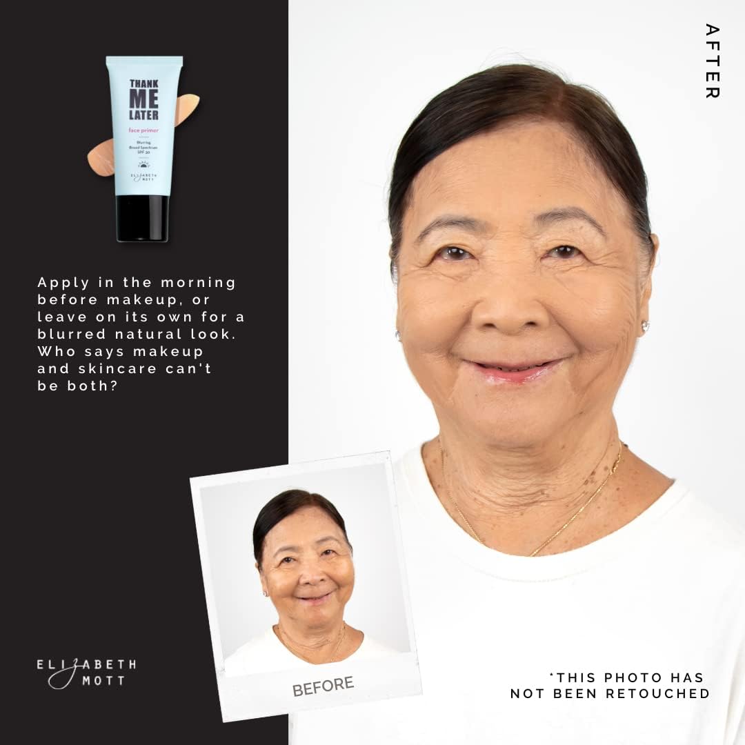 Elizabeth Mott Thank Me Later Blurring Face Primer SPF 30 – Lightweight, Hydrating Makeup Primer - Smooths Fine Lines & Wrinkles for a Soft-Focus Finish – Mineral-Based, Cruelty-Free Formula – 30g - Image 7