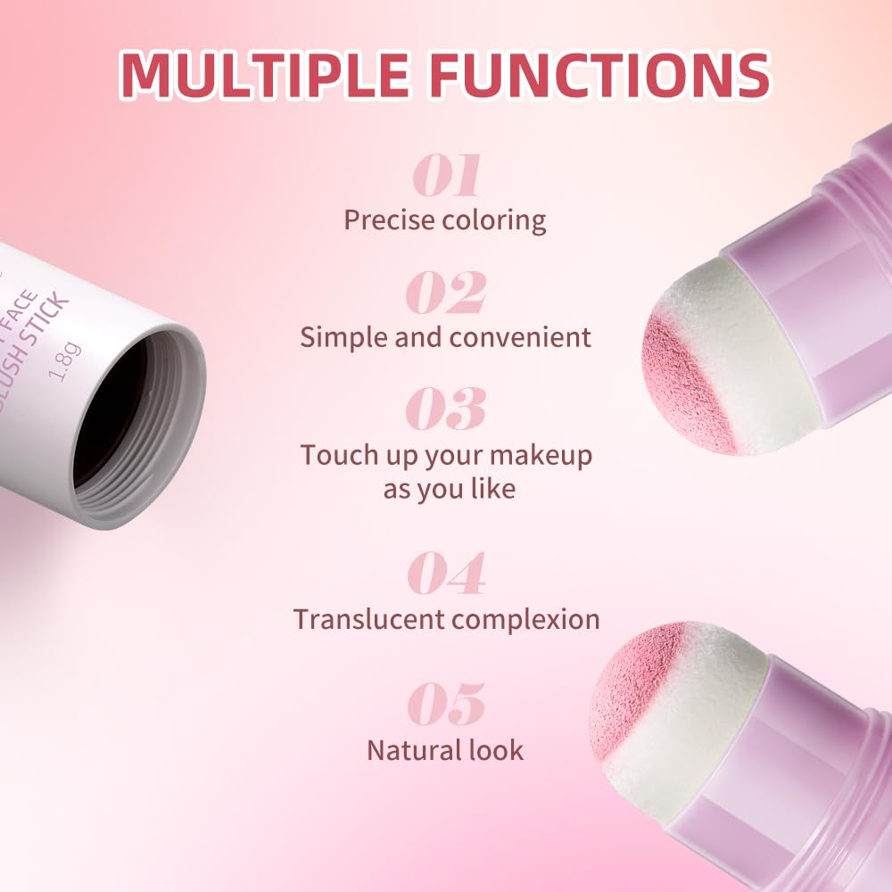 Soft Face Blush Stick, Matte Natural Long Lasting Blush for a Flawless Finish, Creamy Blendable Formula for All Skin Types, Everyday Wear Professional Quality Makeup (Shy pink, Large) - Image 5