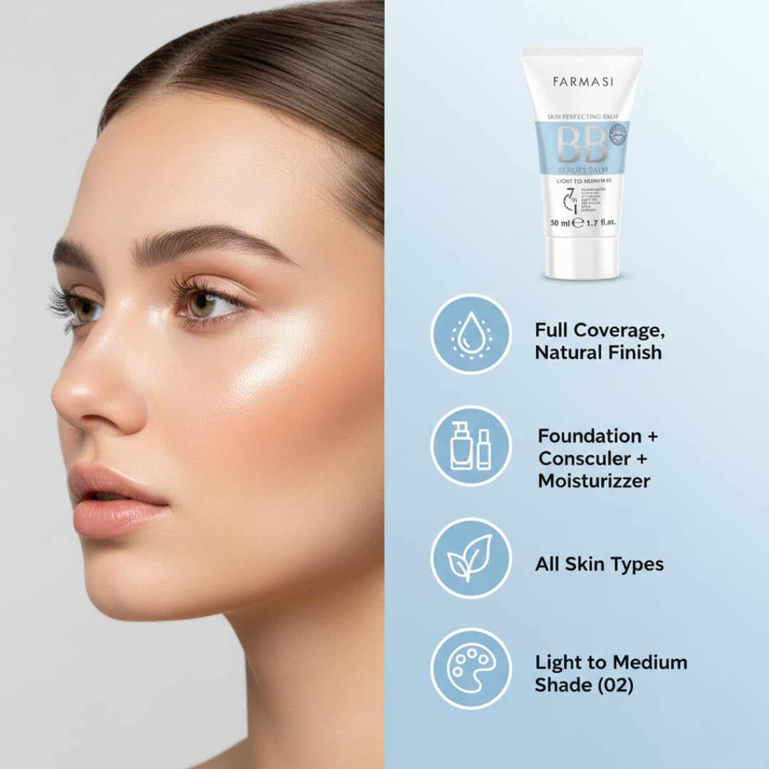 FARMASi BB Cream Beauty Balm, Tinted Moisturizer with SPF 15, Lightweight Matte Finish, Buildable Coverage Face Makeup, 1.7 fl oz, 02 Light to Medium - Image 6