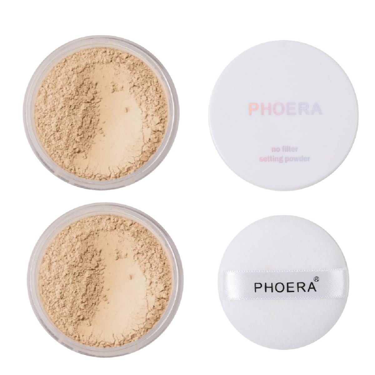 2 Pack PHOERA Setting Powder,Control Oil Brighten Skin Color Cover Blemish Whitening Face Makeup Lasting,Velour Powder Puff (102 Cool Beige) - Image 2