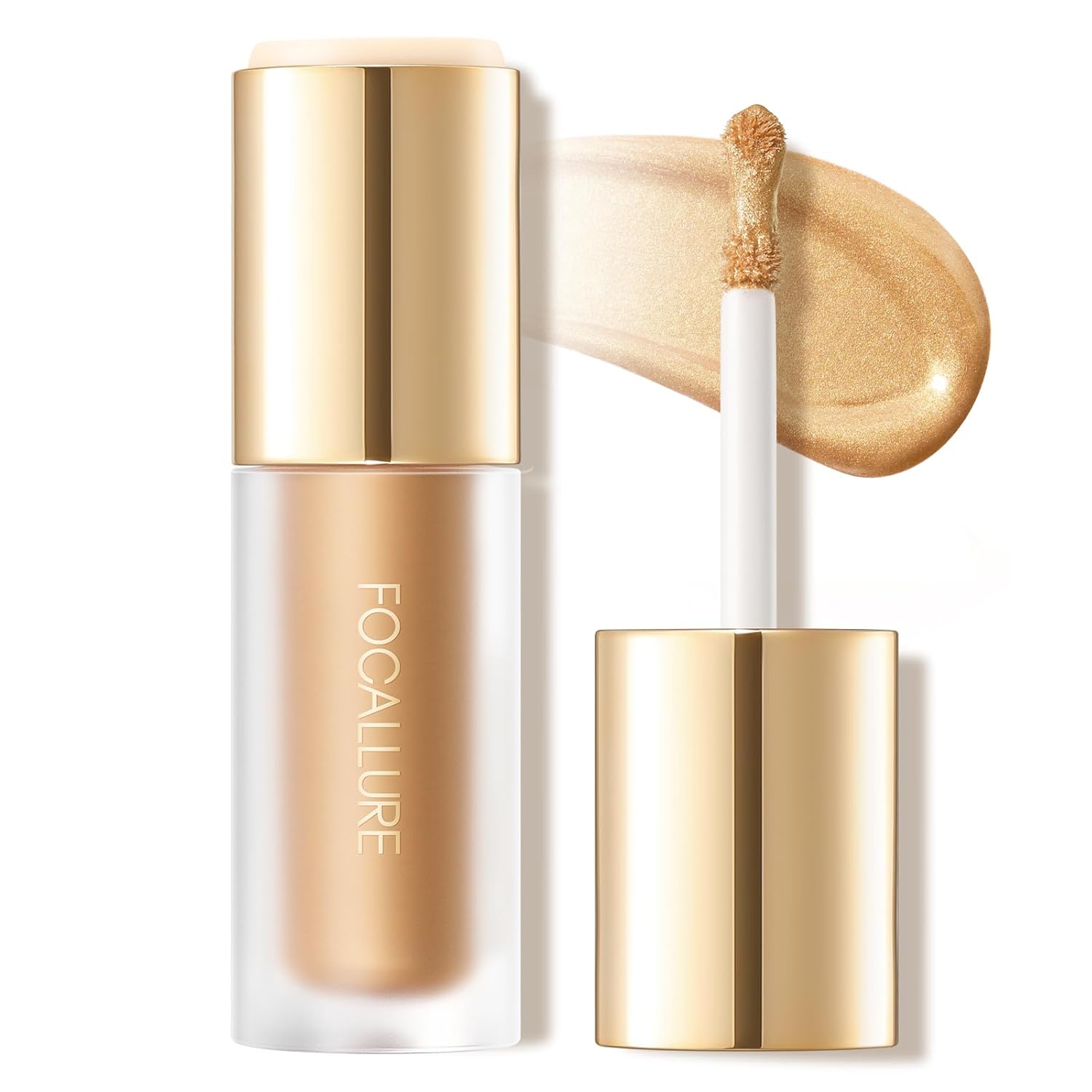 FOCALLURE Shimmer Liquid Highlighter, Smooth Cream Formula and Non-greasy Finish,Delivers a Natural Glow, Long Lasting Illuminator Highlighter Face Enhancing Makeup,Golden Wind - Image 2
