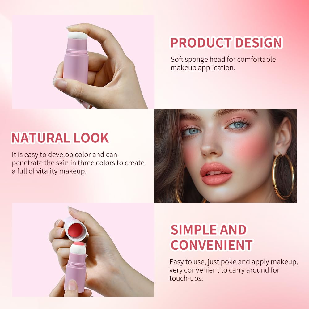 Soft Face Blush Stick, Matte Natural Long Lasting Blush for a Flawless Finish, Creamy Blendable Formula for All Skin Types, Everyday Wear Professional Quality Makeup (Shy pink, Large) - Image 4