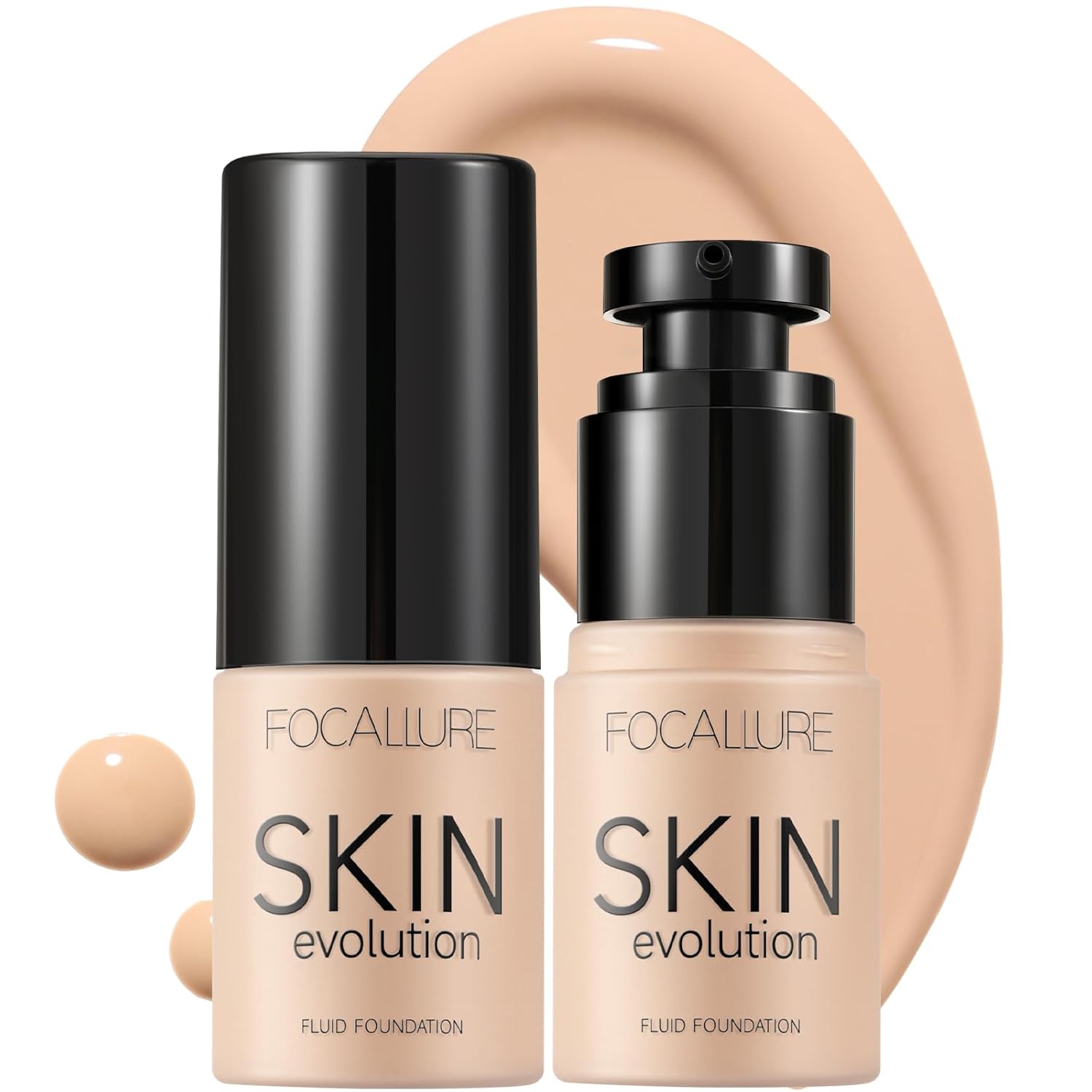 FOCALLURE 2 Pcs Liquid Foundation, Skin Evolution Foundation + Concealer, Full Coverage Foundation Makeup, Durable, Waterproof, Oil-Control, Hides Wrinkles & Lines, Warm Ivory
