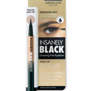 Absolute New York MELL01 Insanely Black Drawing Felt Liquid Eyeliner, Waterproof and Smudegeproof, Long Lasting, Contact Lens Friendly Liquid Eyeliner