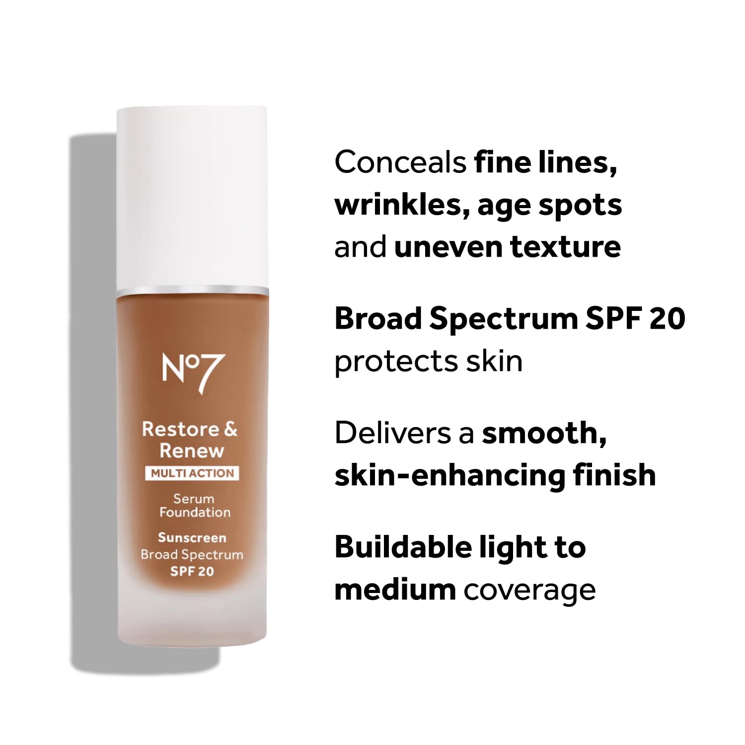No7 Restore & Renew Multi Action Serum Foundation - Warm Beige - Liquid Foundation Makeup with Vitamin C, Vitamin E & Collagen for Face - Beauty Skin Serum Formula with Medium Coverage (30ml) - Image 3