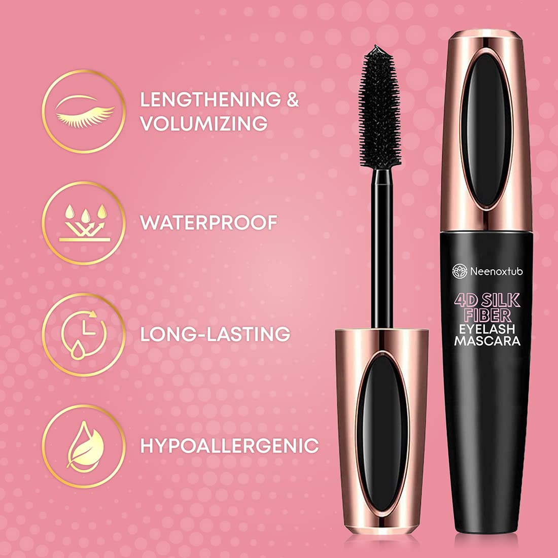 4D Silk Fiber Lash Mascara, Lengthening and Thick, Long Lasting, Waterproof & Smudge-Proof, Hypoallergenic Formula 2 Pack Black - Image 3