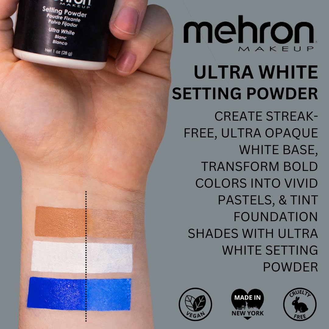 Mehron Makeup Setting Powder | Loose Powder Makeup | Perfect for Halloween 1 oz (28 g) (Ultra White) - Image 7