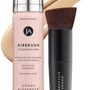 Jerome Alexander MagicMinerals AirBrush Foundation – 2 Piece Set with Airbrush Foundation and Kabuki Brush – Spray Makeup with Anti-aging Ingredients for Smooth Radiant Skin – Light Medium
