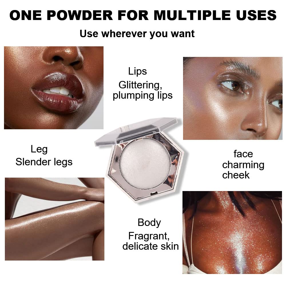 Pearl White Shimmer Glitter Highlighter Highlight Makeup Contour Powder,Silver Face Highlighter, Highlighter+Makeup iluminadores Illuminator Make Up (Shiny Silver) - Image 3