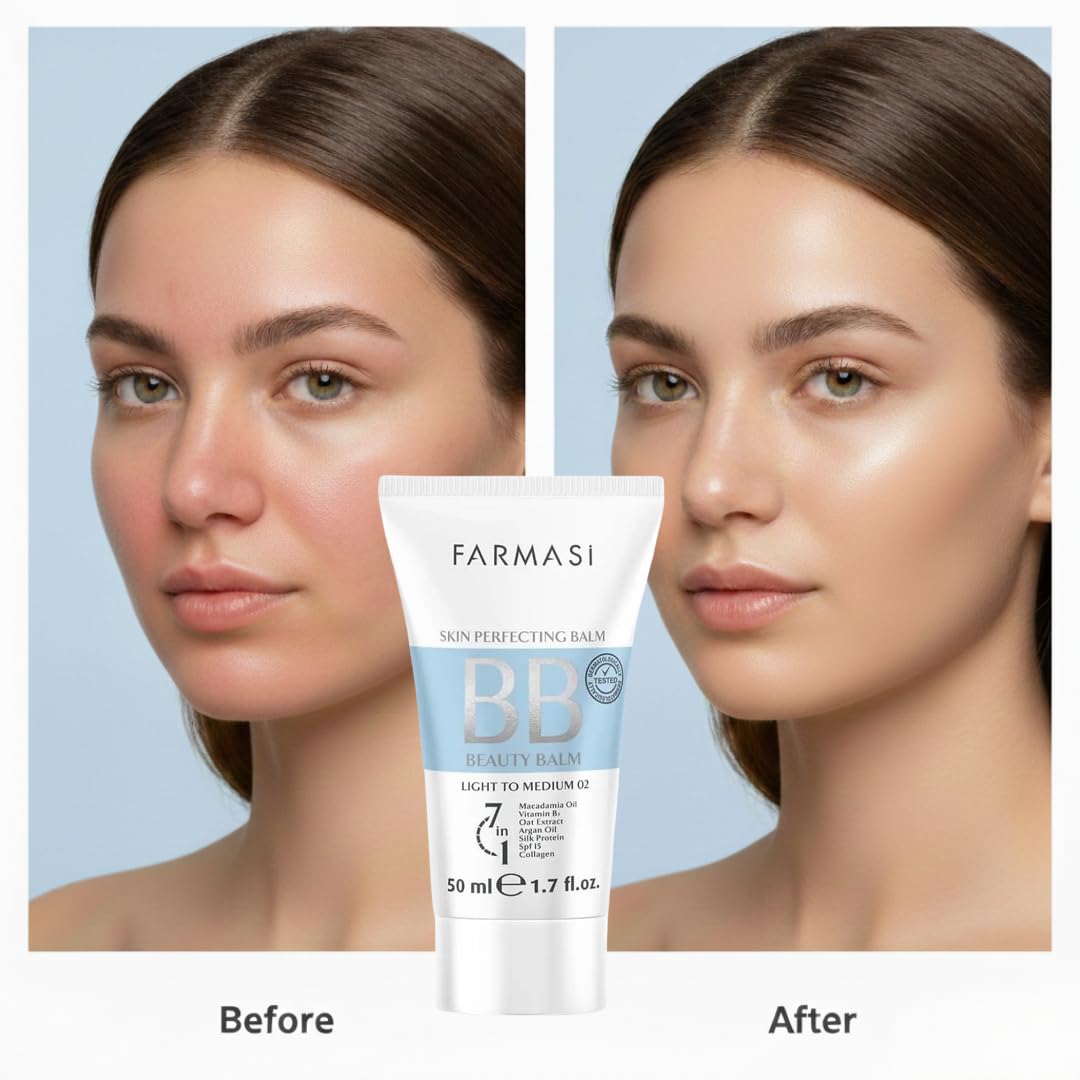 FARMASi BB Cream Beauty Balm, Tinted Moisturizer with SPF 15, Lightweight Matte Finish, Buildable Coverage Face Makeup, 1.7 fl oz, 02 Light to Medium - Image 4