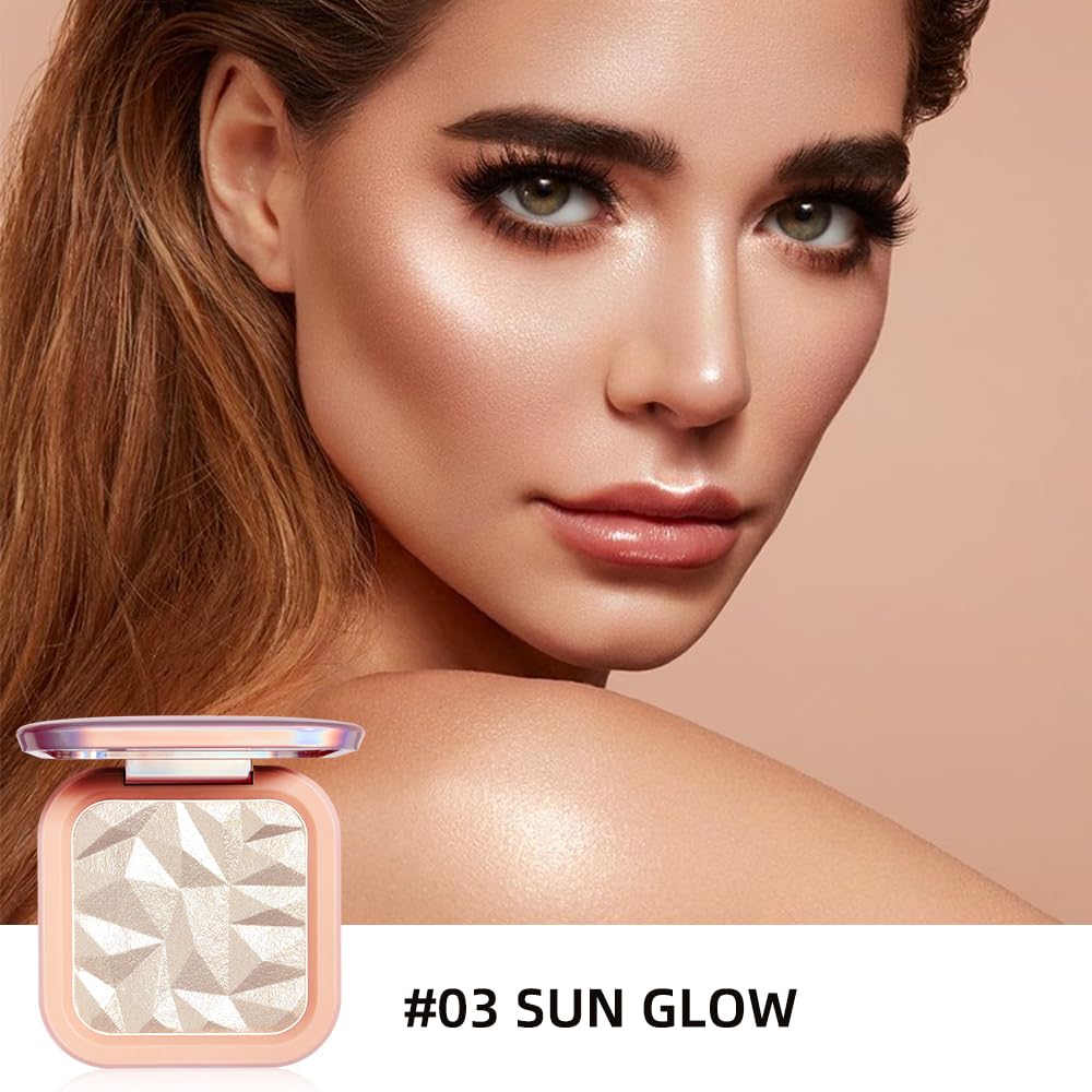 ELESSY Highlighter Makeup Palette,Face Glitter illuminator Palette,Natural Sparkling Finish Highlighter Powder,High Glossy Shimmer Smooth Baked Powder,Lasting Shining Highlighter Palette -SUN GLOW - Image 5
