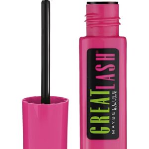 Maybelline Great Lash Curved Brush Washable Mascara, Volumizing, Lengthening and Curling Mascara, Blackest Black, 1 Count