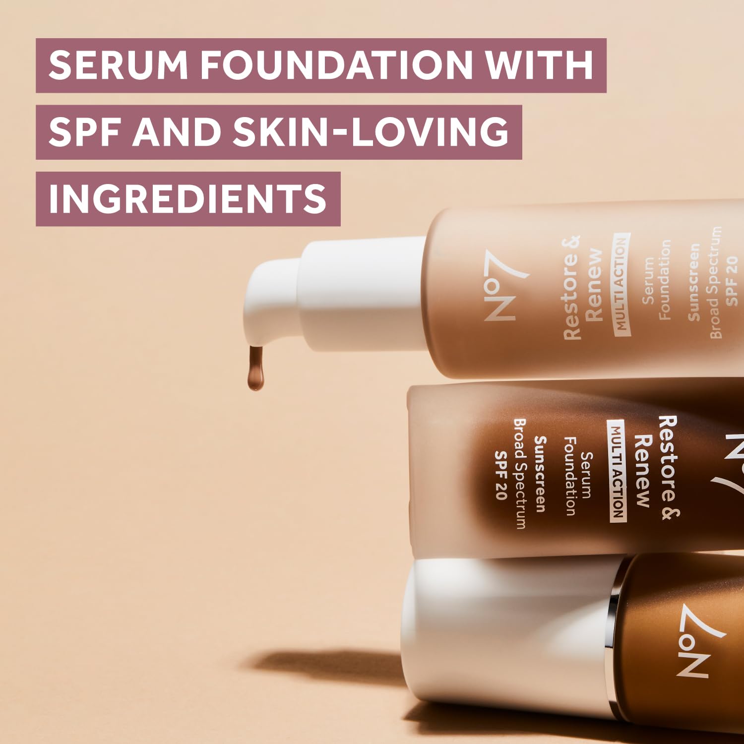 No7 Restore & Renew Multi Action Serum Foundation - Warm Beige - Liquid Foundation Makeup with Vitamin C, Vitamin E & Collagen for Face - Beauty Skin Serum Formula with Medium Coverage (30ml) - Image 5