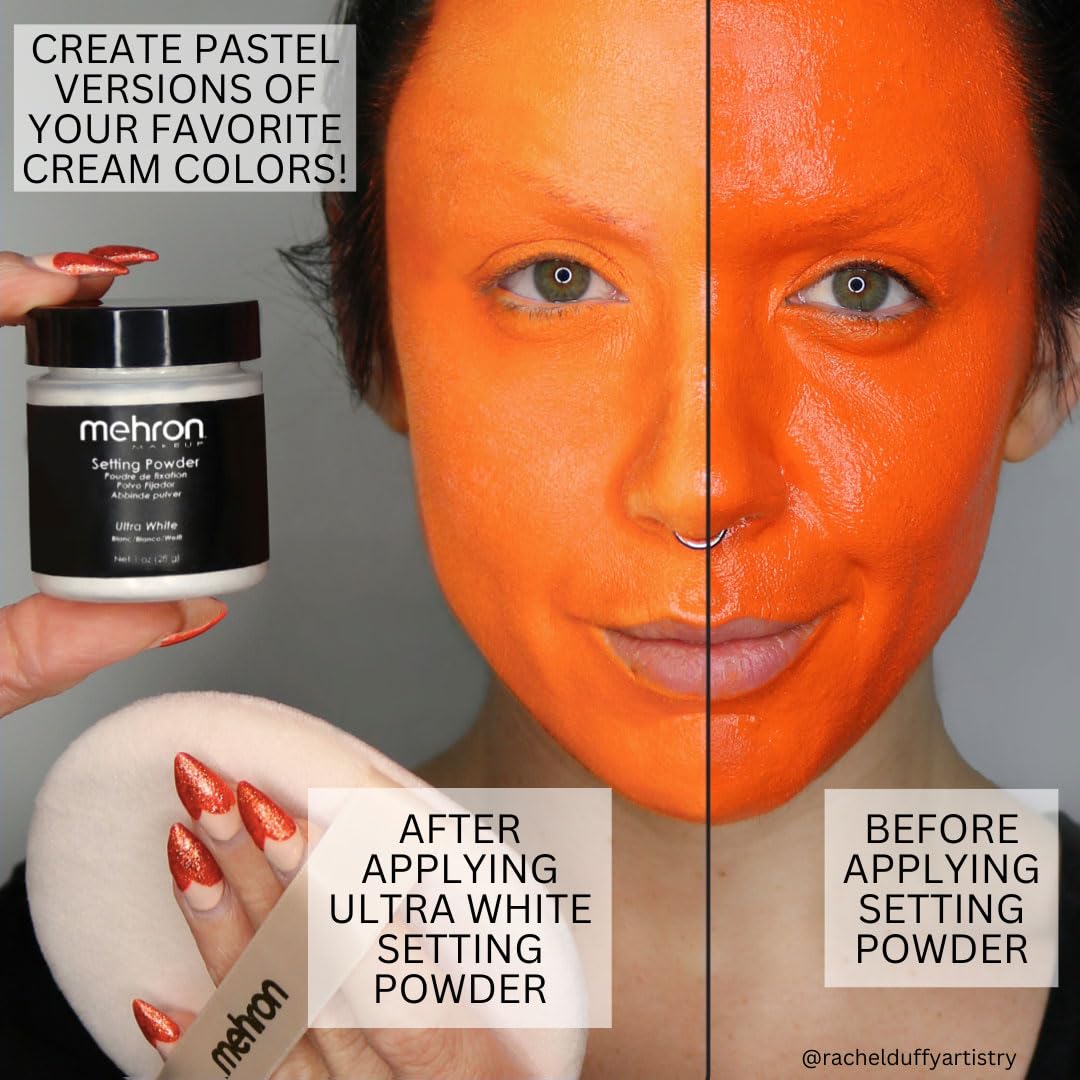 Mehron Makeup Setting Powder | Loose Powder Makeup | Perfect for Halloween 1 oz (28 g) (Ultra White) - Image 3