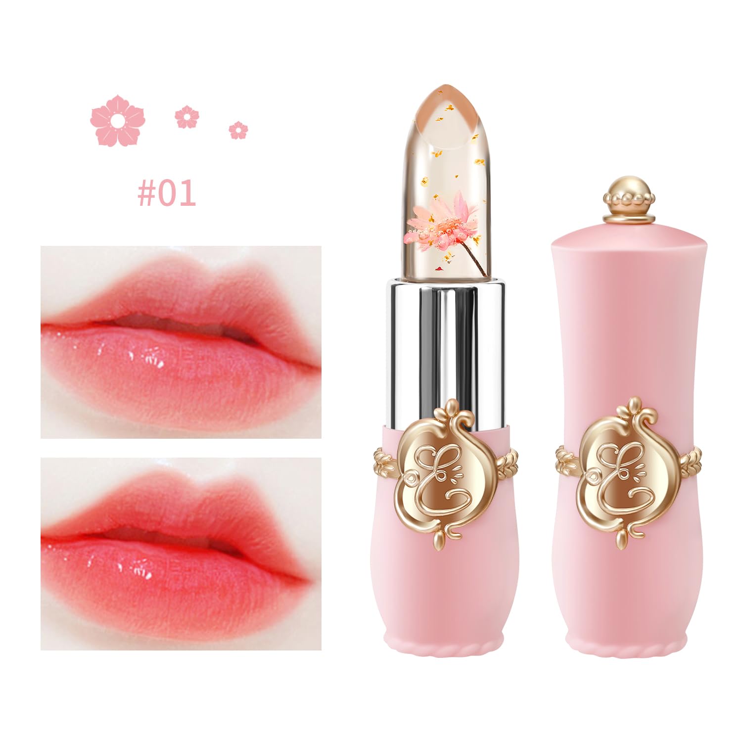 BestLand 3 Pcs/Set Flower Jelly Lipstick Set Temperature Change Moisturizer Long Lasting Nutritious Balm Magic Color Change Lip Gloss (3Pcs Flower Jelly Lipstick 010203) - Image 3