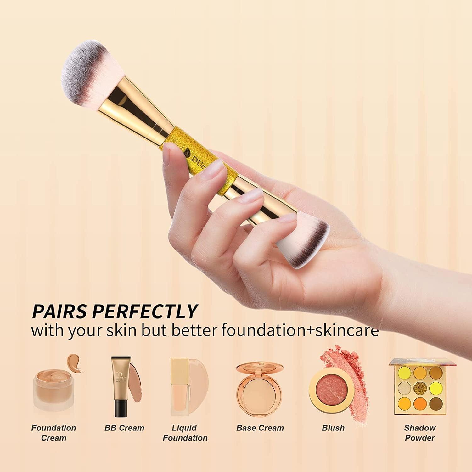 DUcare Foundation Brush Contour Bronzer Makeup Brush Double Ended Self Tanner Brush Sculpting Brush for Blending Liquid Powder Concealer Cream Cosmetics Blush Buffe - Image 6