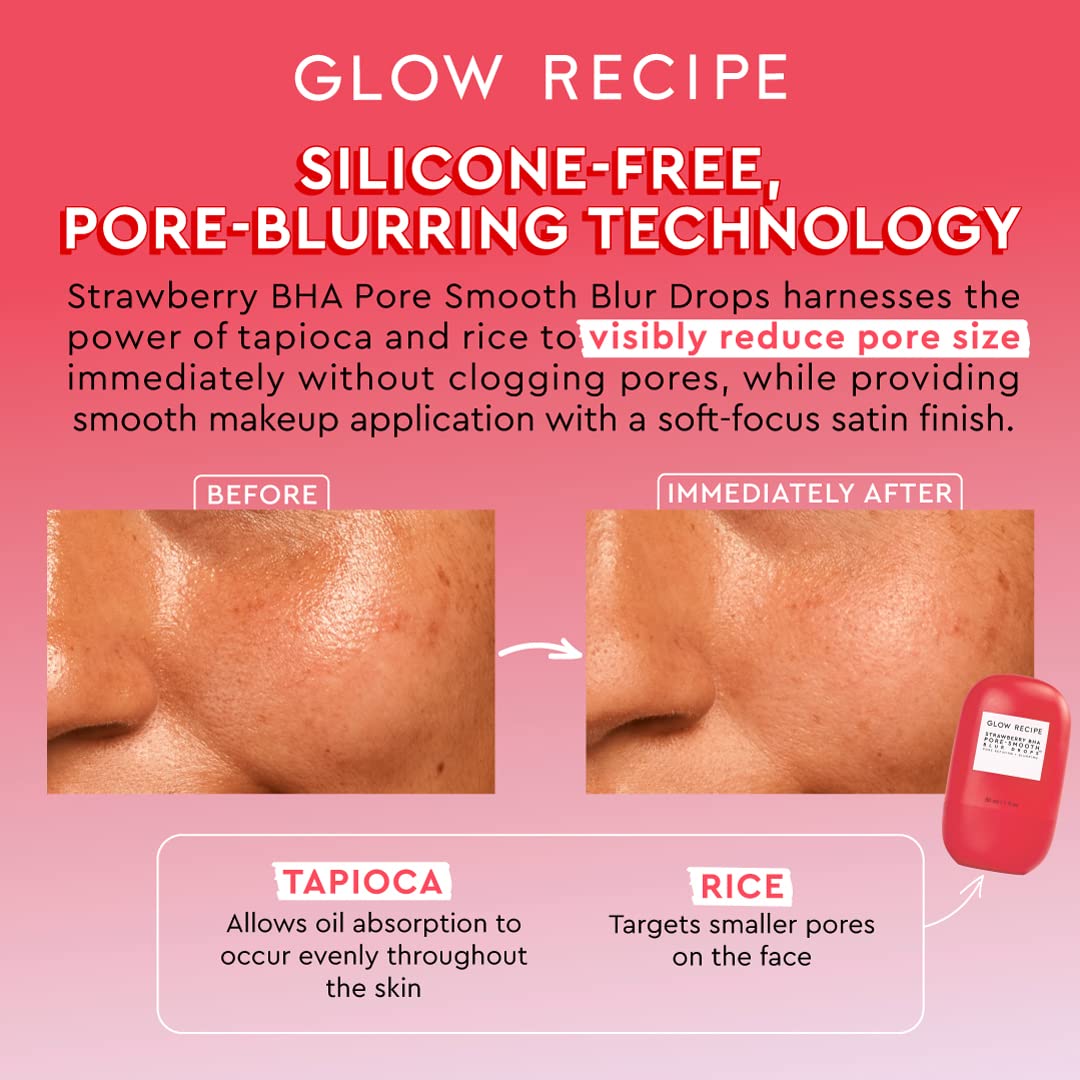Glow Recipe Strawberry BHA Serum + Poreless Face Primer for Makeup - Silicone-Free Blurring Matte Primer to Reduce Shine & Prolong Wear - Hybrid Korean Skin Care for Oil Control & Smooth Texture, 30ml - Image 6