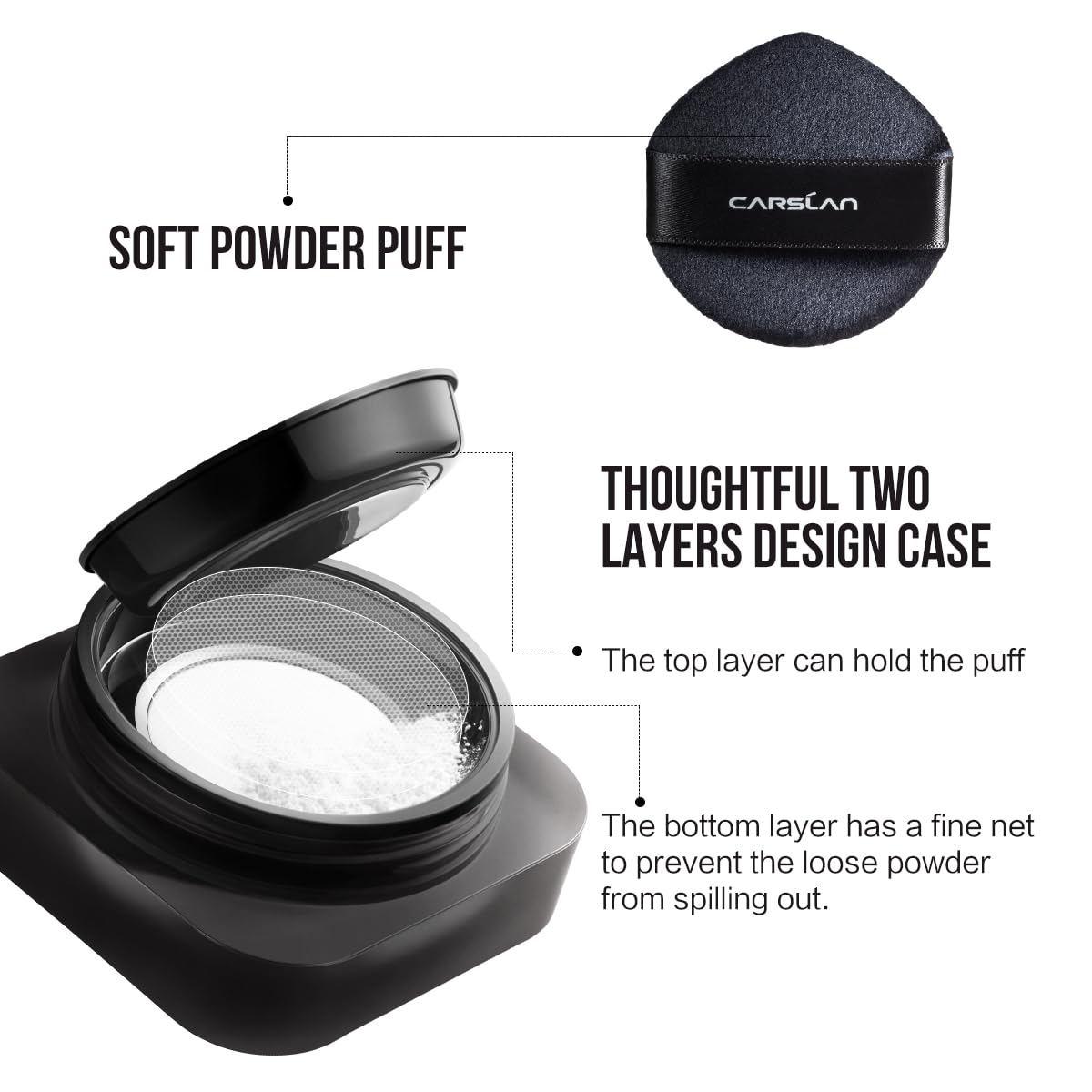 CARSLAN Soft Focus Loose Setting Powder, Waterproof, Matte, Oil Control, Shine Free, Talc-Free Face Powder Makeup, 24H Longwear Finishing Powder, 01 Translucent For Dry - Image 7