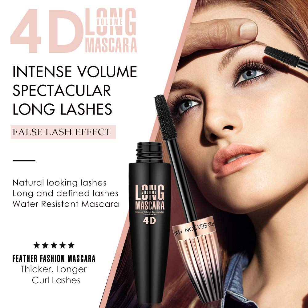 4D Silk Fiber Lash Mascara, Waterproof Long Lasting Mascara Black Volume and Length Natural, Exquisitely Full, Lengthening Thickening Softer Fuller Lashes Amplify Smudge-Proof Eyelash Mascaras,1 Pack - Image 2