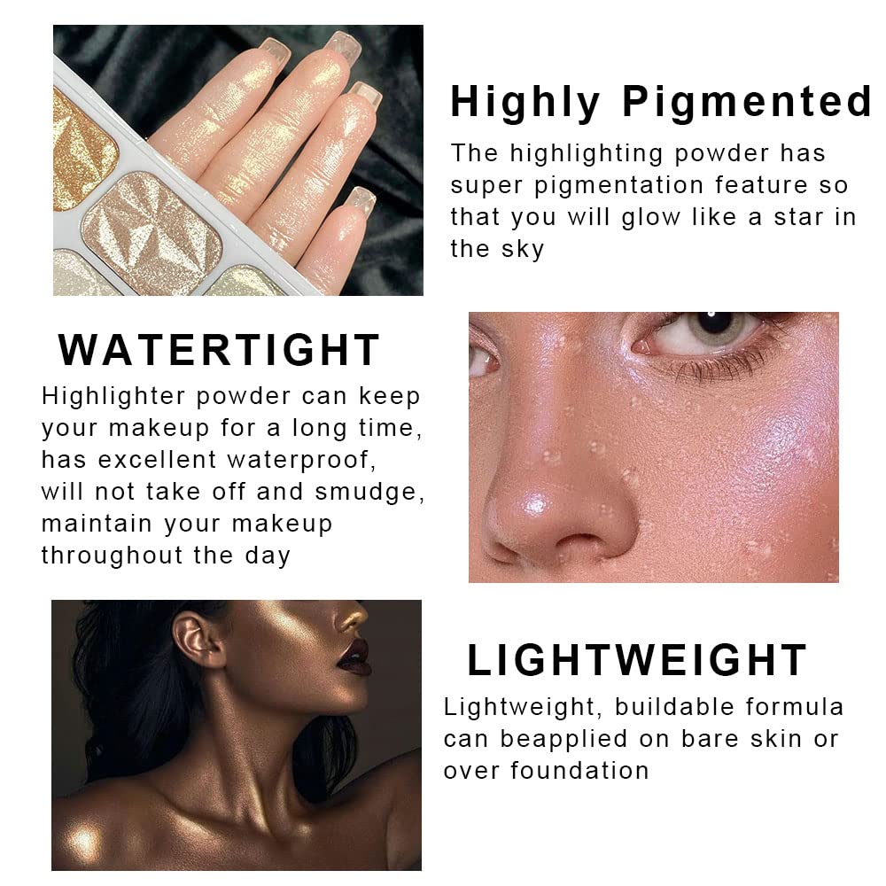 evpct 8 Colors Highlighter Makeup Palette for Face Highlighters & Luminizers iluminadores de maquillaje profesional Gold Cheek Diamond Shimmer Stick Glitter Contour Bronzer and Highlighter Palette - Image 6