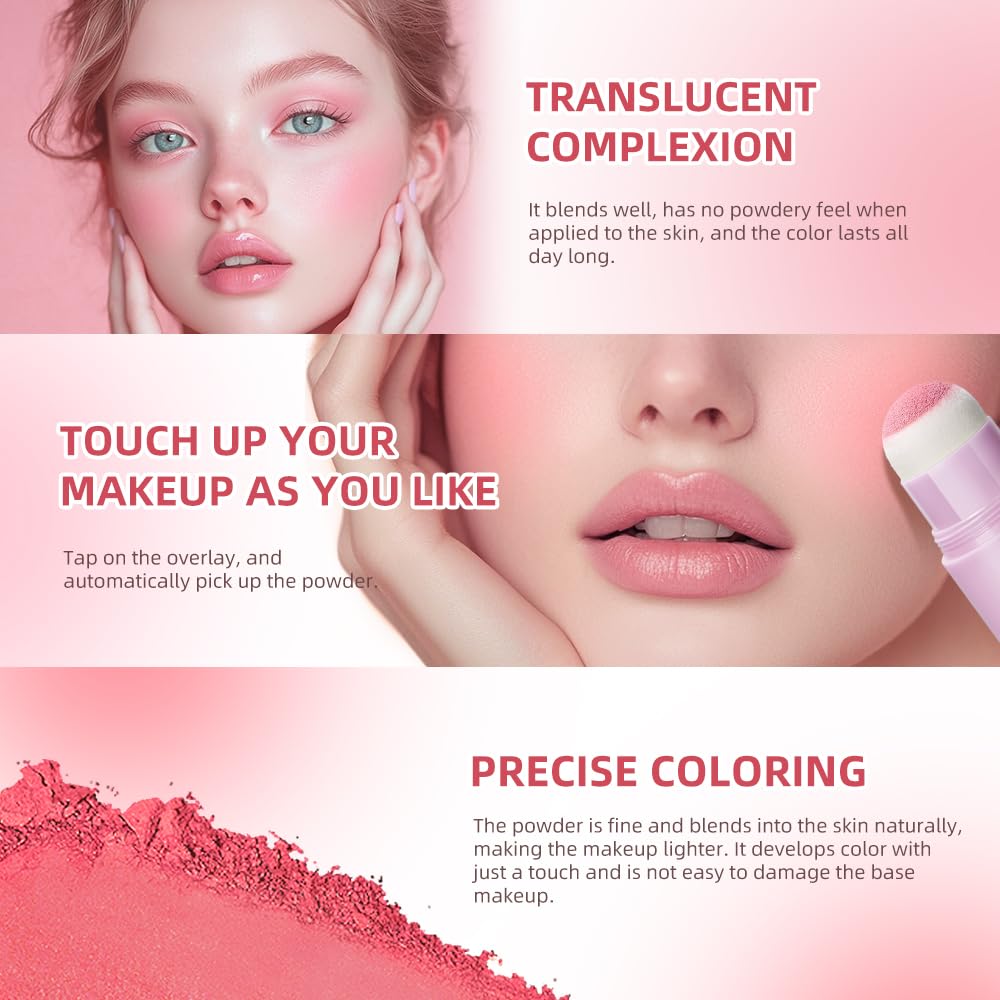 Soft Face Blush Stick, Matte Natural Long Lasting Blush for a Flawless Finish, Creamy Blendable Formula for All Skin Types, Everyday Wear Professional Quality Makeup (Shy pink, Large) - Image 3