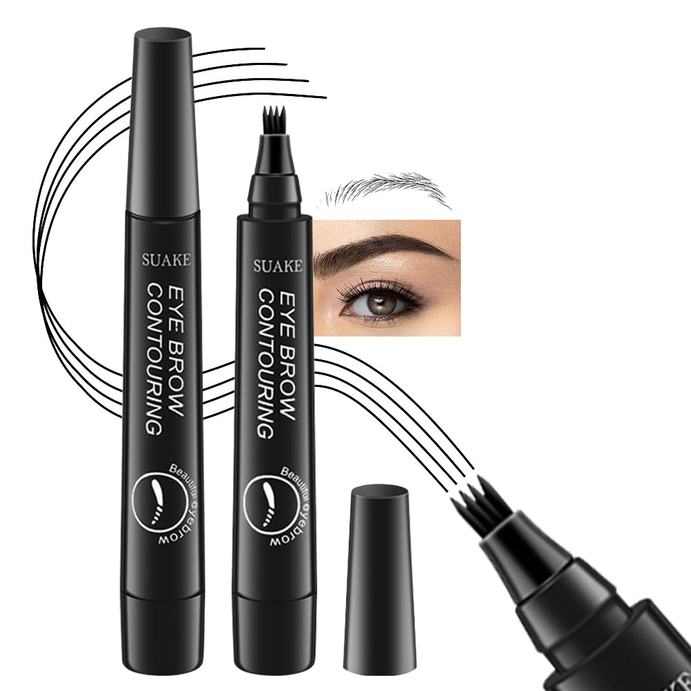 Kaely 2Pcs Eyebrow Pencils for Women, 4 Tip Magical Precise Waterproof Brow Pen, Microblading Eyebrow Contouring Pen, lapiz de cejas 3d Eye Brow Gel, 24h Smudge Proof,05 Black - Image 2