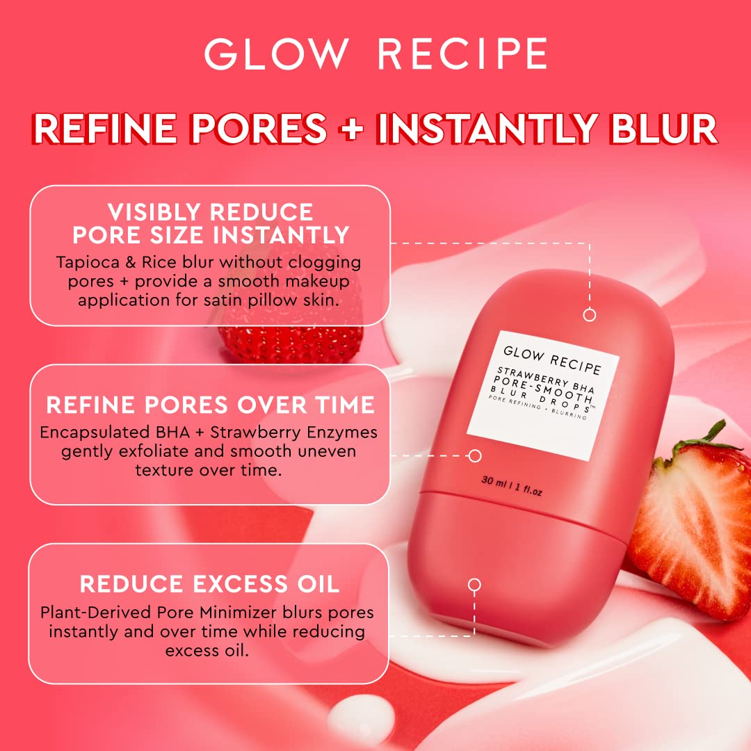 Glow Recipe Strawberry BHA Serum + Poreless Face Primer for Makeup - Silicone-Free Blurring Matte Primer to Reduce Shine & Prolong Wear - Hybrid Korean Skin Care for Oil Control & Smooth Texture, 30ml - Image 4