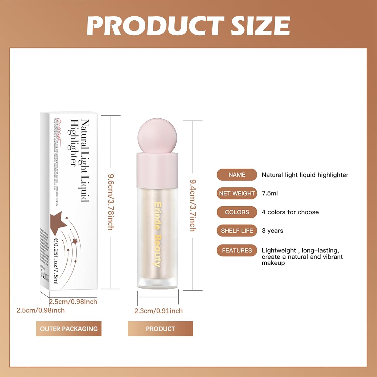 Erinde Liquid Highlighter, Face Bronzer Stick, Natural Glossy Finish, Lightweight Blendable Silky Smooth Cream Illuminator, Cruelty-Free, 01# Moonlight - Image 8