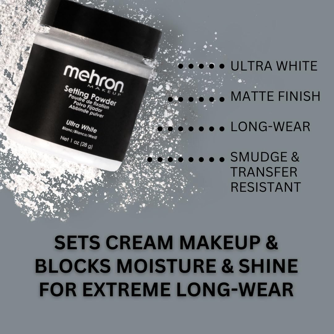Mehron Makeup Setting Powder | Loose Powder Makeup | Perfect for Halloween 1 oz (28 g) (Ultra White) - Image 4