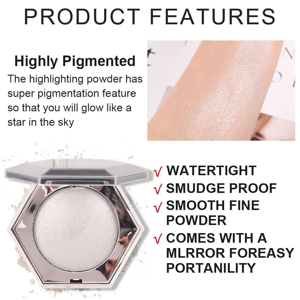 Pearl White Shimmer Glitter Highlighter Highlight Makeup Contour Powder,Silver Face Highlighter, Highlighter+Makeup iluminadores Illuminator Make Up (Shiny Silver) - Image 5