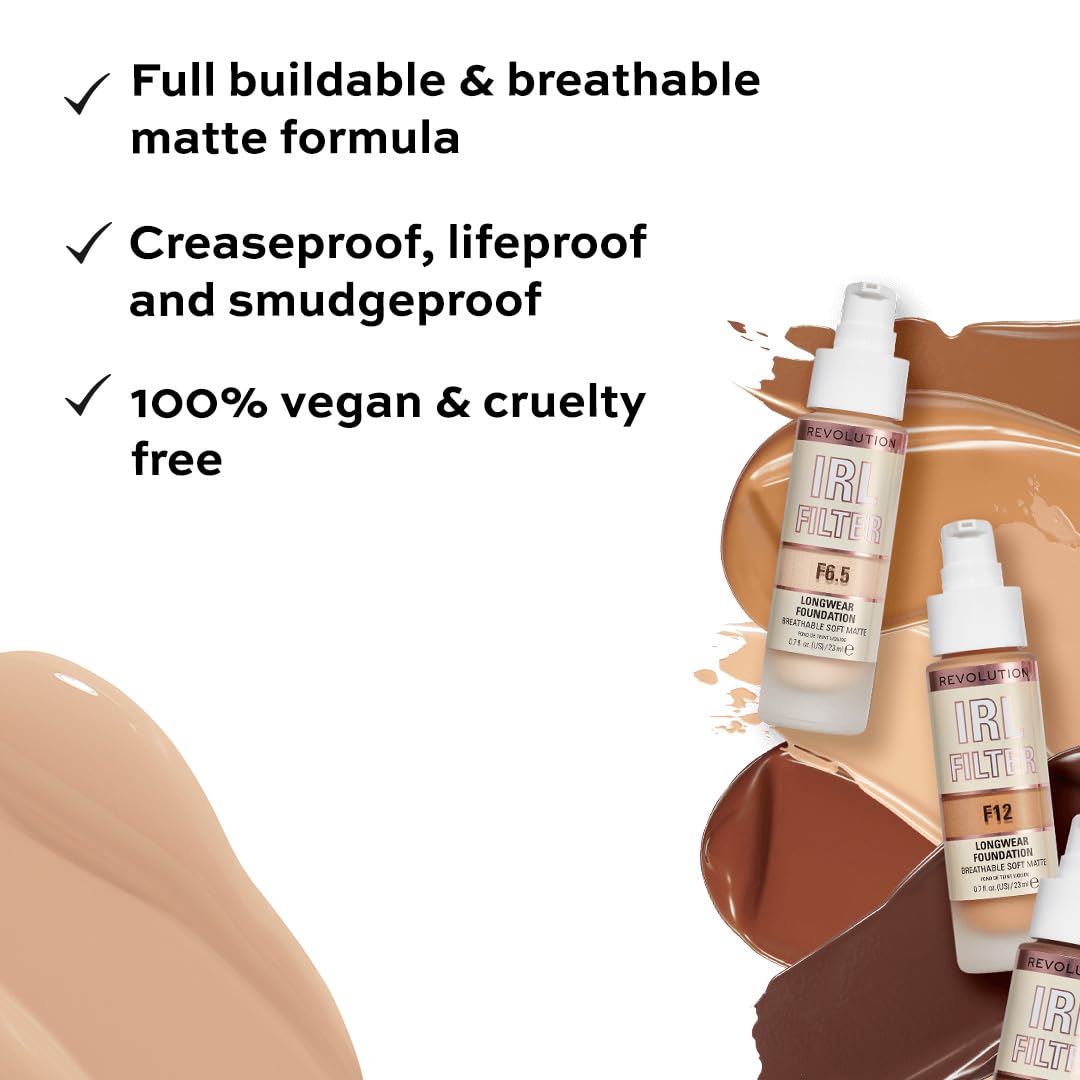 Revolution, IRL Filter Longwear Foundation, Soft & Breathable Formula, Medium to Full Coverage, Matte Finish, F12, 0.7 fl oz - Image 2
