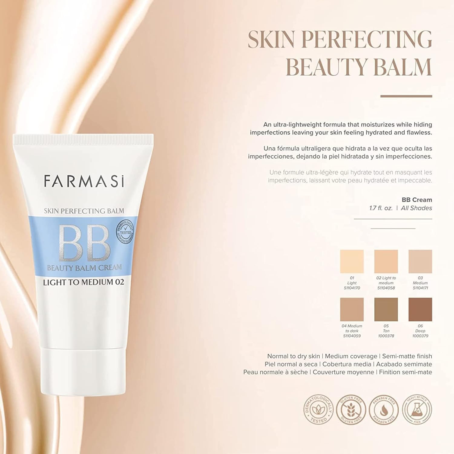 FARMASi BB Cream Beauty Balm, Tinted Moisturizer with SPF 15, Lightweight Matte Finish, Buildable Coverage Face Makeup, 1.7 fl oz, 02 Light to Medium - Image 8