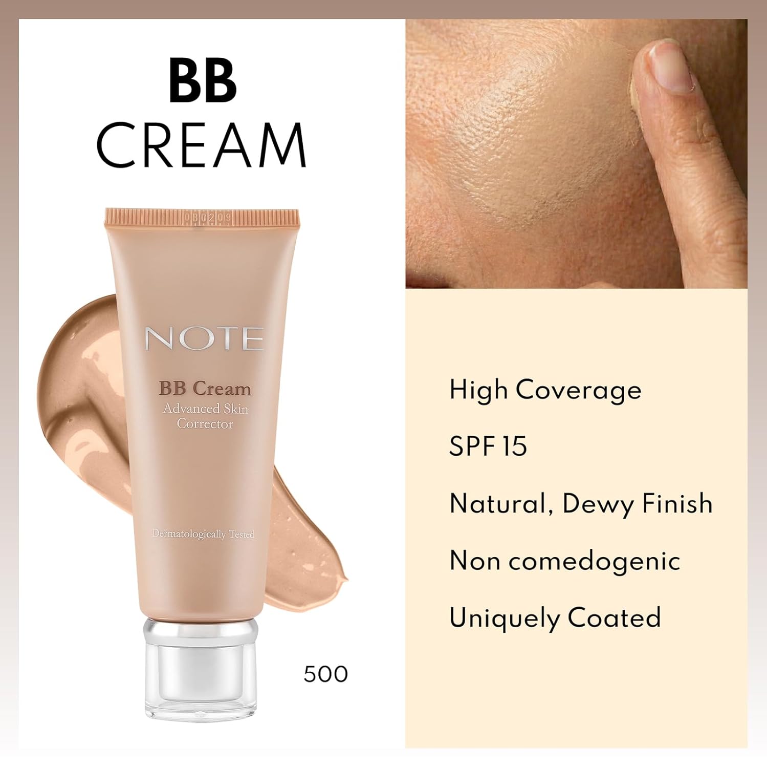 NOTE BB Cream SPF 15 - Tinted Beauty Balm Cream with Vitamin E - Hydrating Foundation Makeup for Lasting Natural Finish - 500-1 oz - Image 3