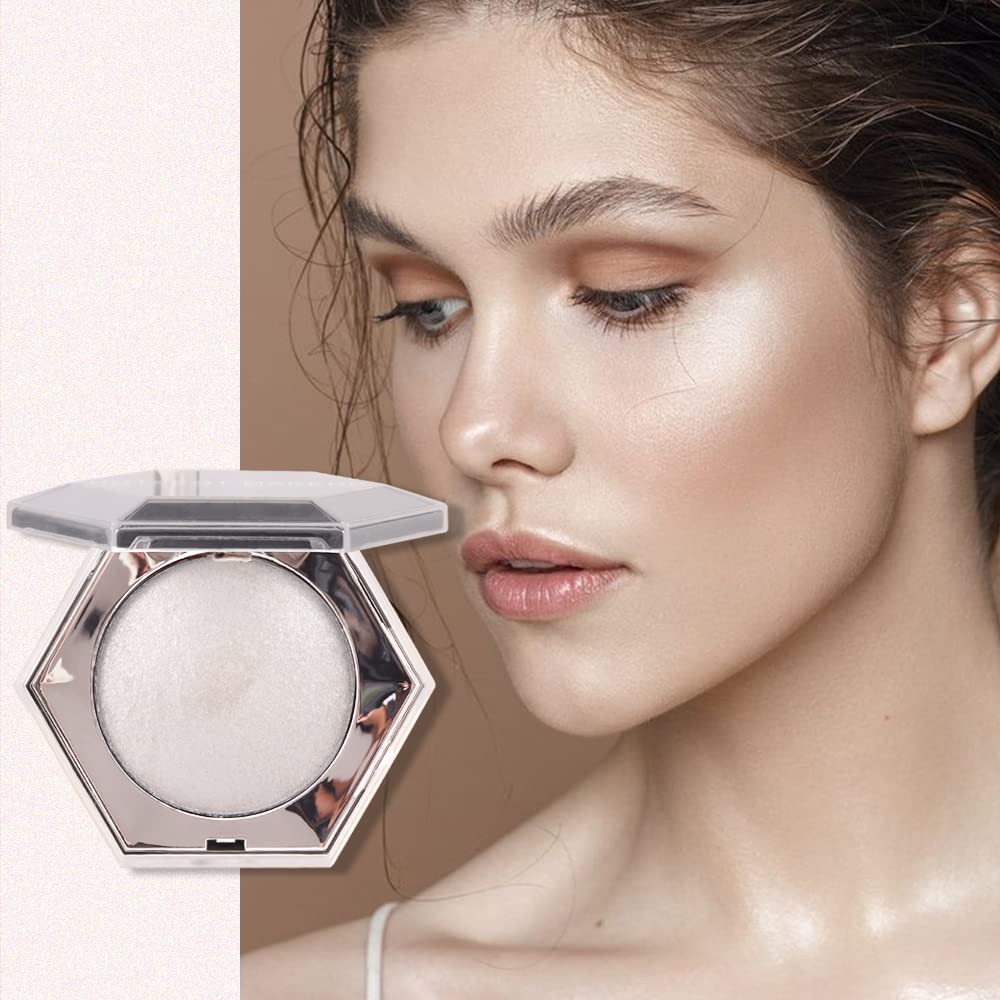 Pearl White Shimmer Glitter Highlighter Highlight Makeup Contour Powder,Silver Face Highlighter, Highlighter+Makeup iluminadores Illuminator Make Up (Shiny Silver) - Image 4
