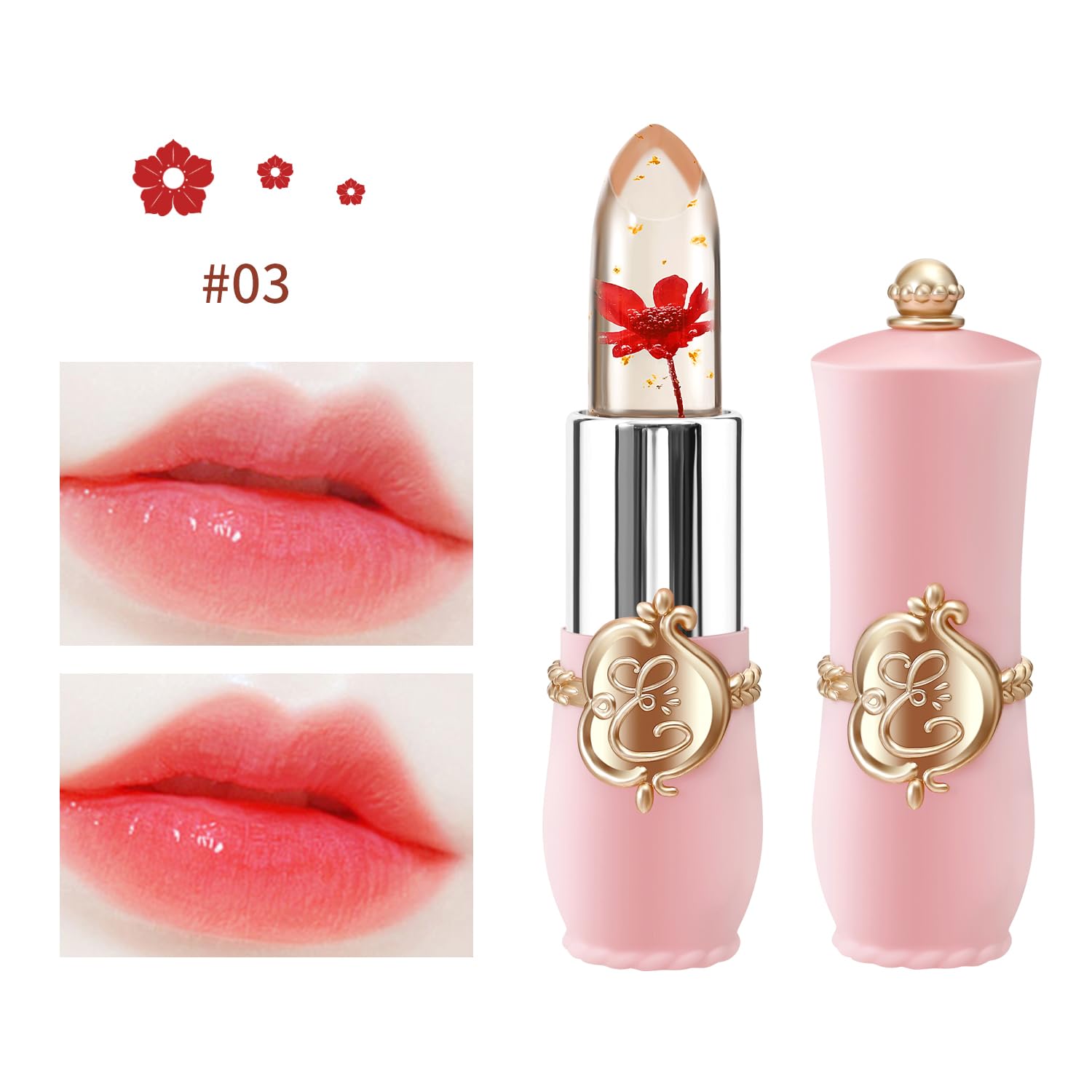 BestLand 3 Pcs/Set Flower Jelly Lipstick Set Temperature Change Moisturizer Long Lasting Nutritious Balm Magic Color Change Lip Gloss (3Pcs Flower Jelly Lipstick 010203) - Image 5