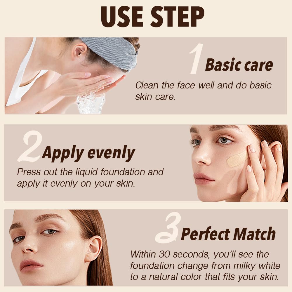 Foundation 4 in 1 - Color Changing Foundation, Medium Spectrum with SPF 50, Hypoallergenic Hydrating Liquid Concealer, Long-lasting & Waterproof Natural Finish - 1.06 fl oz - Image 6