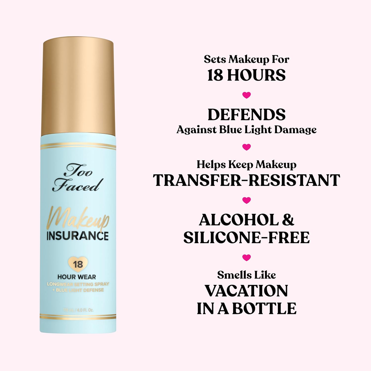 Too Faced Makeup Insurance Setting Spray | Hydrating, Long Lasting, Vegan + Cruelty Free, 4 Fl Oz - Image 4