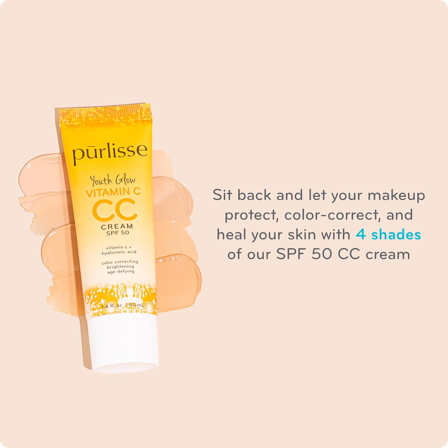 pūrlisse Youth Glow Vitamin C CC Cream with SPF 50 - Color Corrector Enriched with Sea Buckthorn, Vitamin C & Hyaluronic Acid - Boosts Radiance & Youthfulness - Paraben-Free - Light (1.4 oz) - Image 7