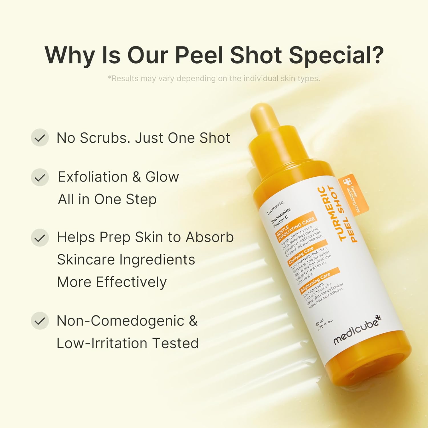 medicube Peel Shot with Turmeric | Reset in One Step | Gentle Exfoliating Serum with BHA, LHA & PHA for Dead Skin Cells, Blackheads & Excess Sebum | For Dull, Rough & Troubled Skin | 2.7 fl.oz - Image 6