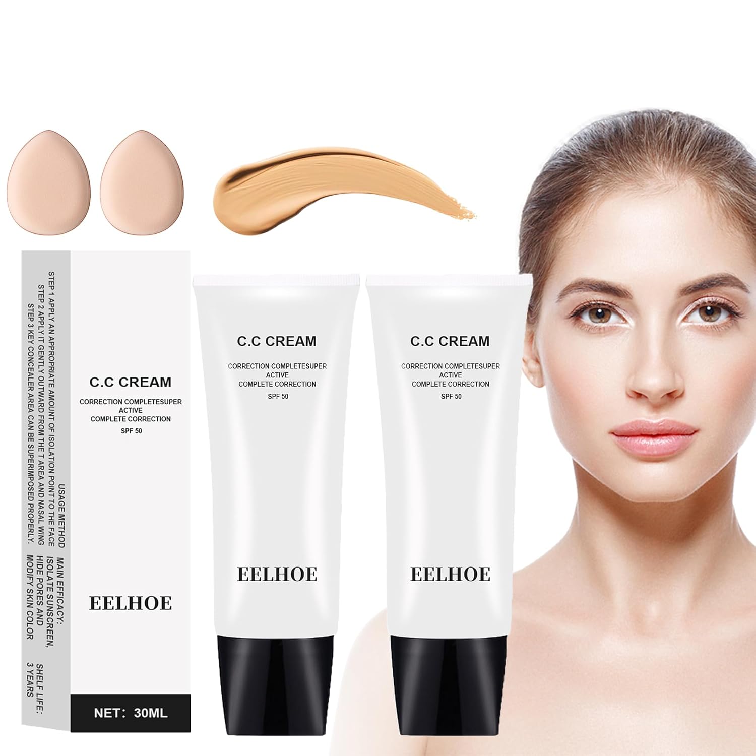 Skin Tone Adjusting CC Cream Spf 50, Colour Correcting Self Adjusting for Mature Skin, Moisturizing Skin, Primer, Concealer, Brightening Skin Tone(2Pcs Natural Color) - Image 2