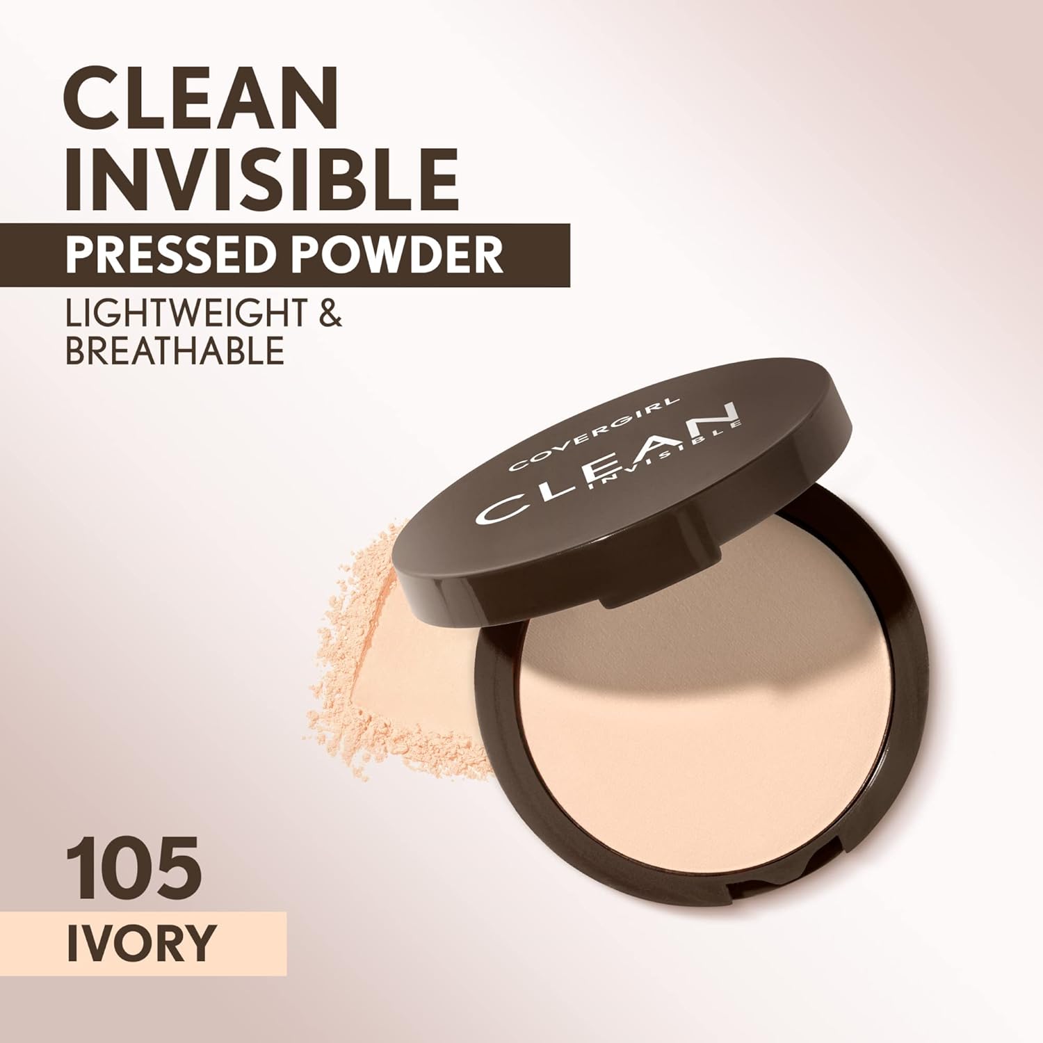 Covergirl Clean Invisible Pressed Powder, Lightweight, Breathable, Vegan Formula, Ivory 105, 0.38oz - Image 3