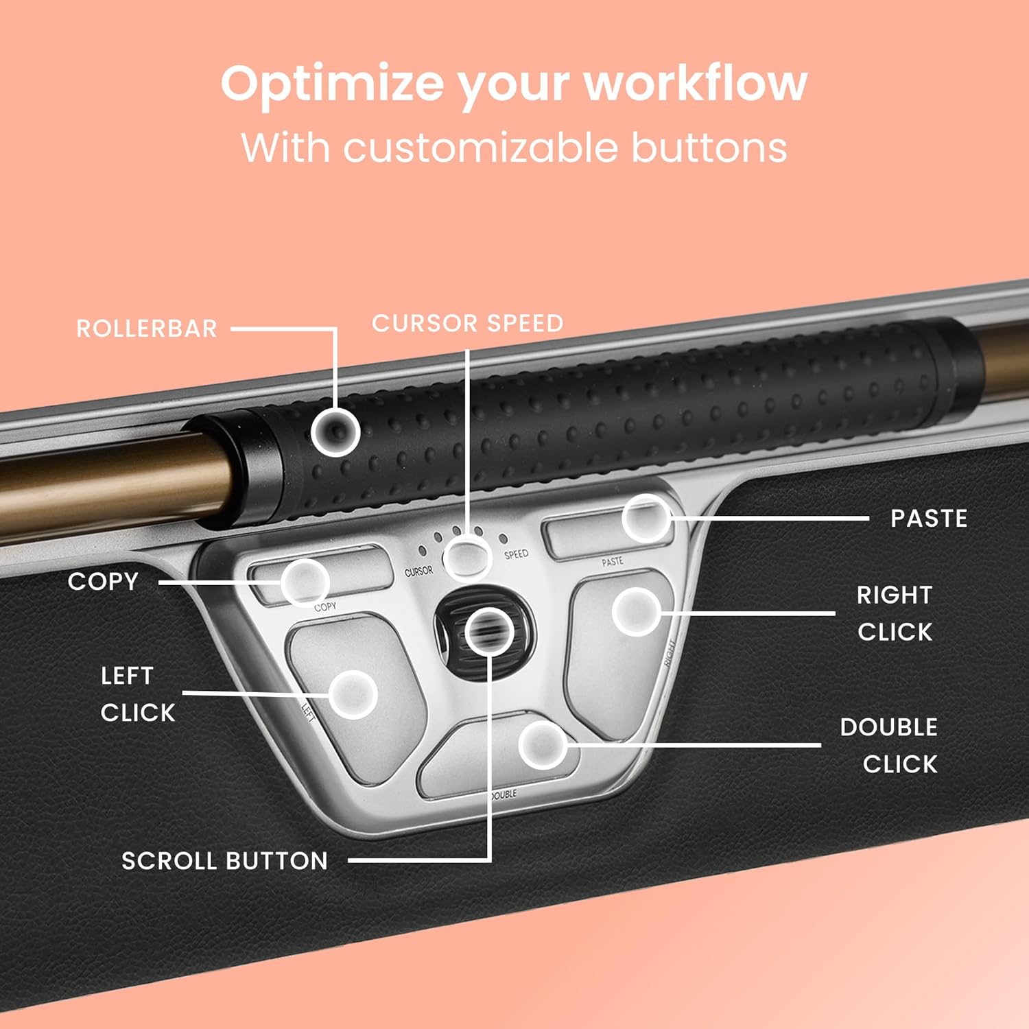 Contour RollerMouse Red Ergonomic Mouse for Shoulder Forearm Wrist Strain Relief for RSI Carpal Tunnel Centered Rollerbar 6 Customizable Buttons 10 Speed Settings Mac/PC Compatible Wireless - Regular - Image 8