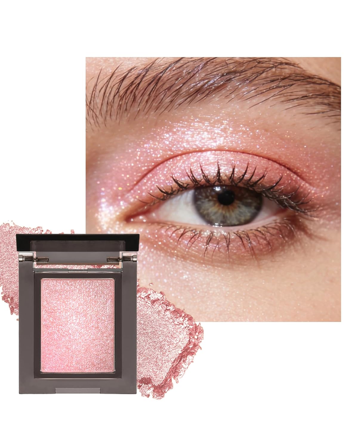 Pink Glitter Eyeshadow Palette, Single Shimmer Metallic Eye Shadow Palettes, Waterproof Long Lasting, Sparkly Highly Pigmented Eye Shadow for Women, Blendable Highlighter Powder Makeup Palette 01 - Image 2