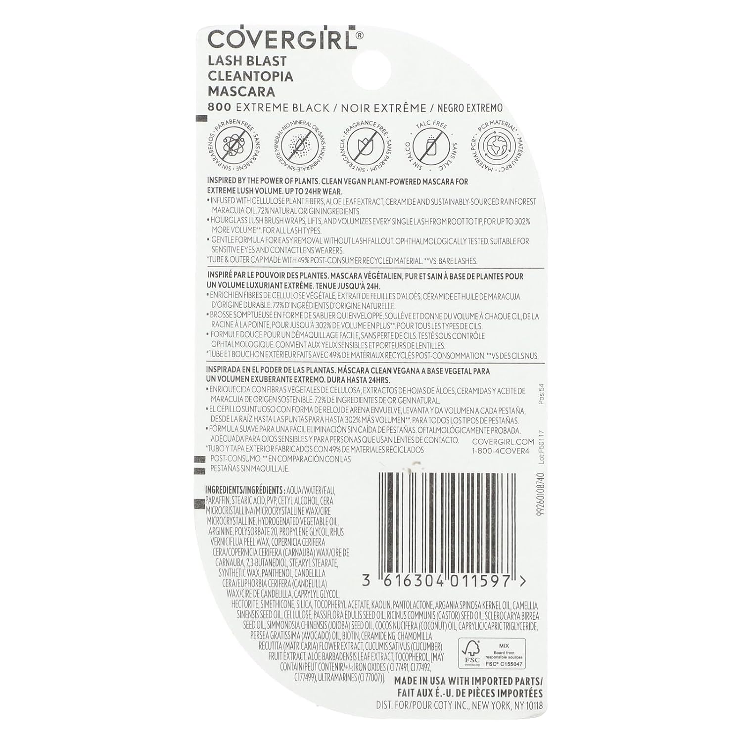 Covergirl Lash Blast Cleantopia Mascara, Volumizing, Smudge-Proof, Vegan Formula, Extreme Black 800, 1 Count - Image 2