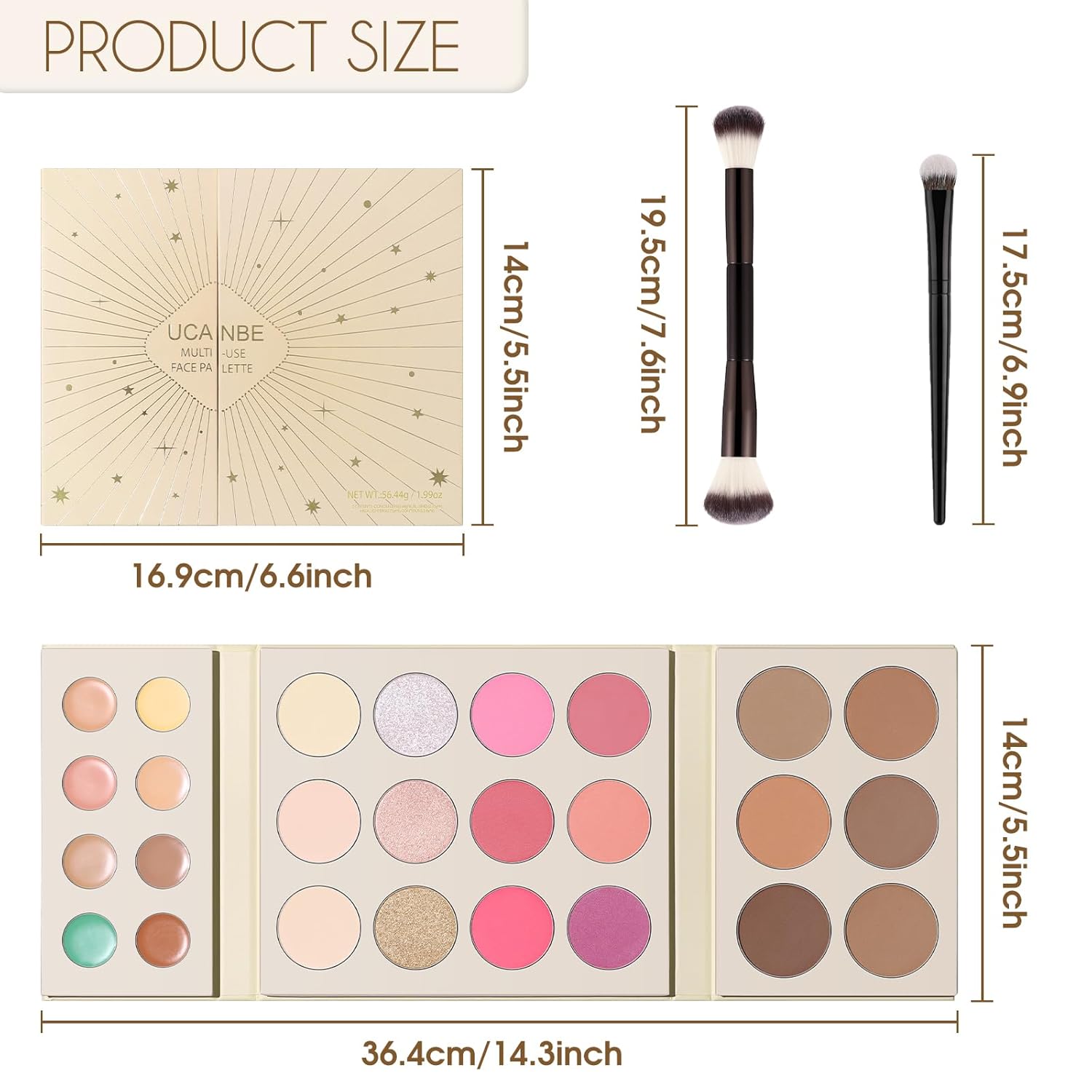 UCANBE 26 Colors Face Makeup Palette Set, All-in-One Makeup Set Includes Concealer, Highlight, Blush, Bronzer with 2 Brushes – Multi-Use Facial Beauty Makeup Gifts Kit for Women Travel-Friendly - Image 9