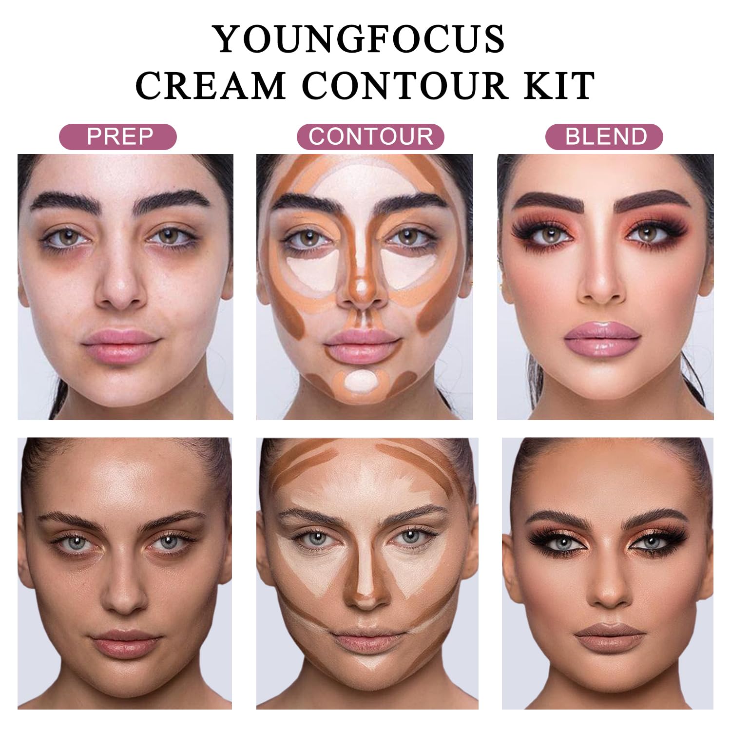 Youngfocus Cosmetics Cream Contour Best 8 Colors Contouring Foundation - Highlighting Makeup Kit/Concealer Palette - Vegan, Cruelty Free and Hypoallergenic - Instruction Manual(Face Blushes) - Image 3
